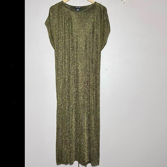City Chic Belted Metallic Gold Midi Dress
